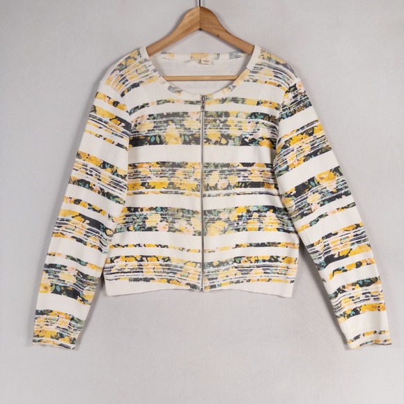 Moth Sweaters - Moth Anthropologie Cardigan Sweater Womens Sz Large Multicolor Floral Stripe Zip